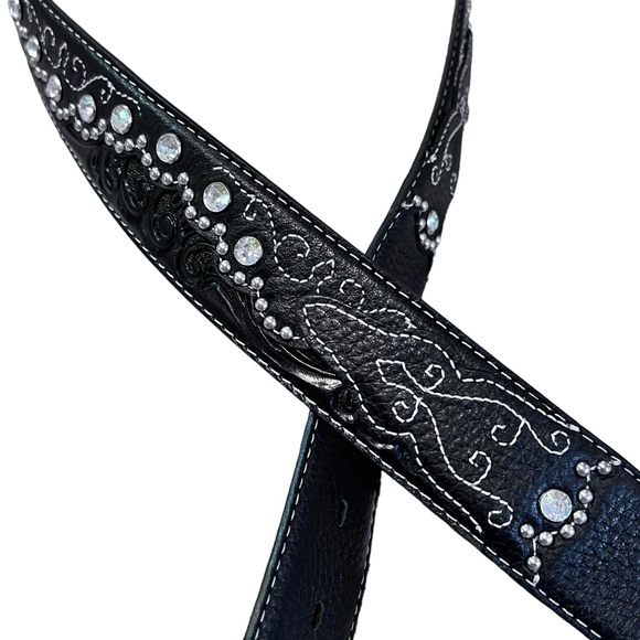 Tony Lama Kaitlyn Swarovski Crystals Metal Bead Black Leather Belt main image 9